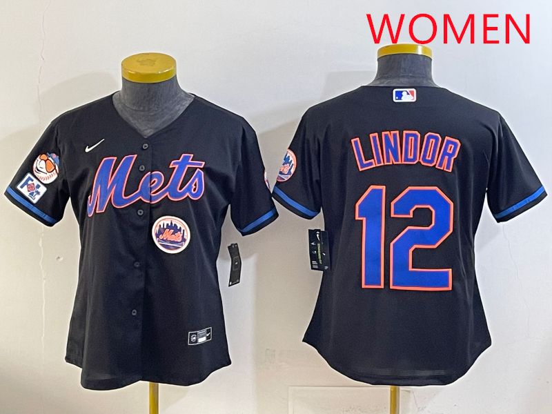 Women 2025 New York Mets #12 Lindor Black Game Nike MLB Jersey style 13->women mlb jersey->Women Jersey